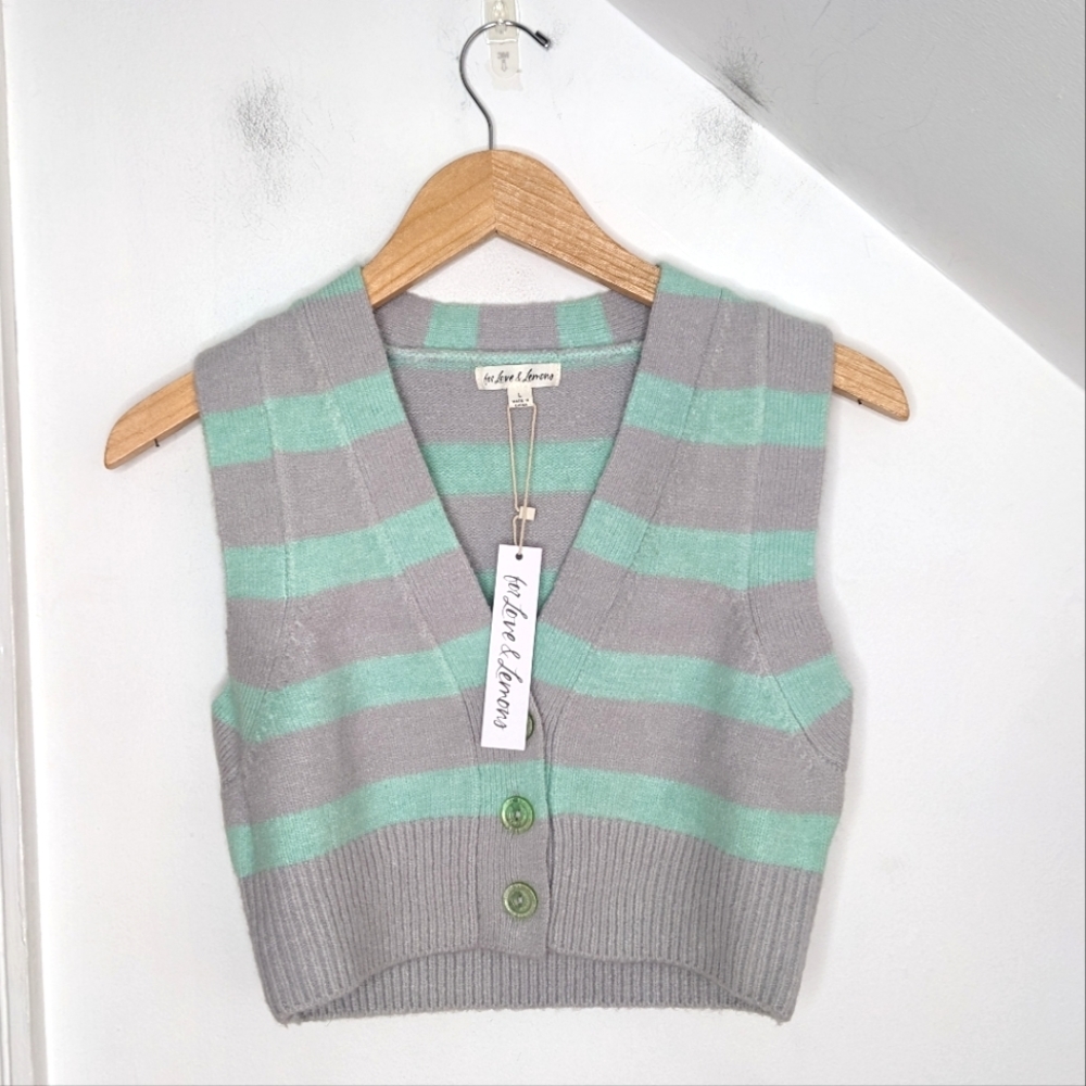 For Love And Lemons Gray and Mint V-Neck Sweater Vest